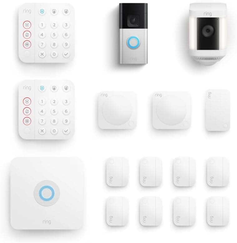 All-new Ring Battery Doorbell Plus with Ring Spotlight Cam Plus, (White) and Ring Alarm 14-Piece (White)