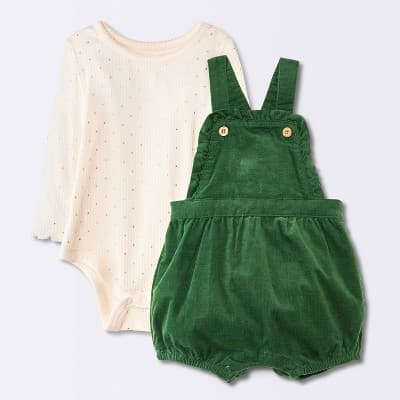 Baby Girls' 2pc Polka Dot Bodysuit and Overalls Set - Cloud Island™ Green/White 6-9M