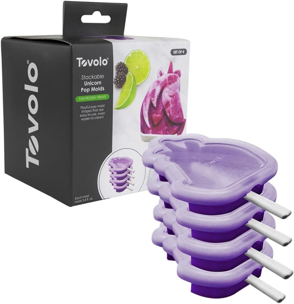 Tovolo Unicorn Popsicle Mold Pack of 4 Royal Purple Premium Silicone Molds for Popsicles with Built In Drip Guards, Stackable Dishwasher Safe BPA Free Unicorn Shaped Popsicle Mold for Kids
