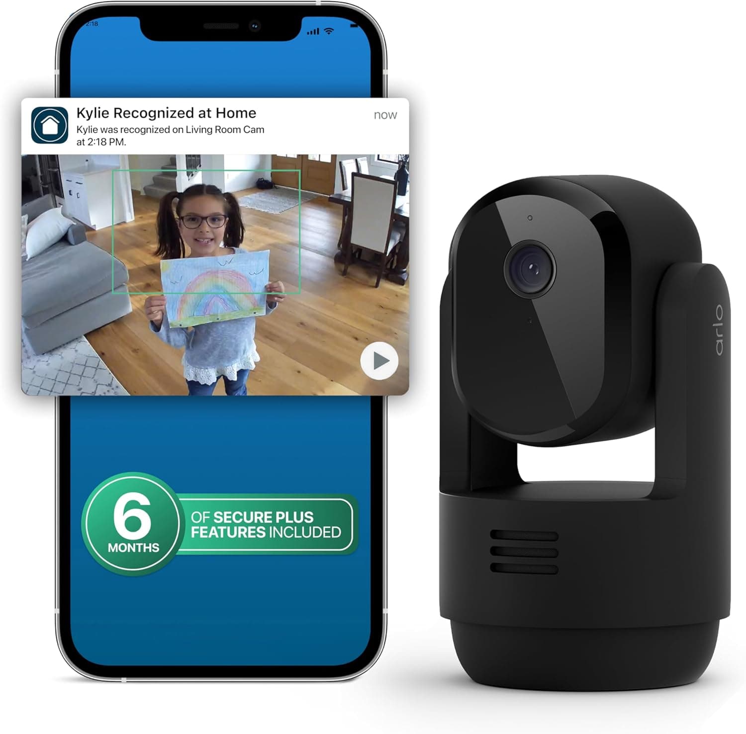 Arlo Essential 2K Indoor Security Camera with 6-Months Secure Plus