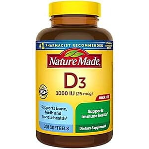 Save 70% on 300-Ct Nature Made Vitamin D3 1000 IU Softgels