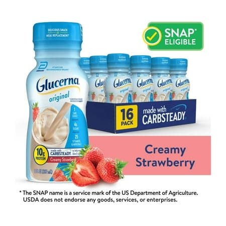 Glucerna Original Diabetic Protein Shake, Strawberry, 16 Count