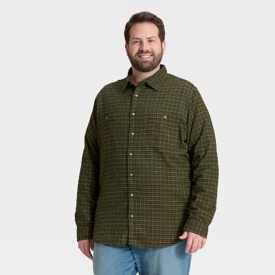 Men's Big & Tall Mid-Weight Flannel Shirt - Goodfellow & Co™ Green Plaid LT