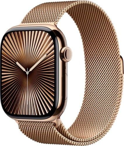 Geek Squad Certified Refurbished Apple Watch Series 10 (GPS+Cellular) 46mm Titanium Case with Gold Milanese Loop - S/M - Gold - (2024)