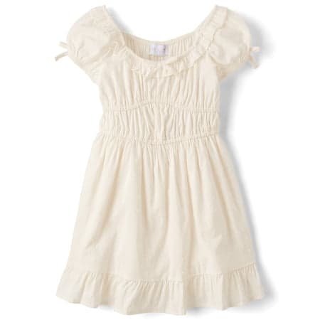 The Children's Place Girls Short Puff Sleeve Clip Dot Ruffle Dress, Sizes XS-XXL