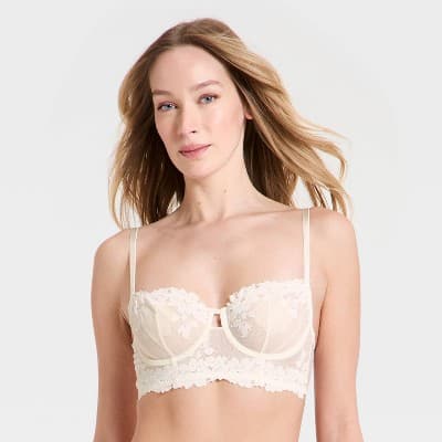 Women's Bloom Lace Unlined Long Line Balconette Bra - Auden™ White 32A