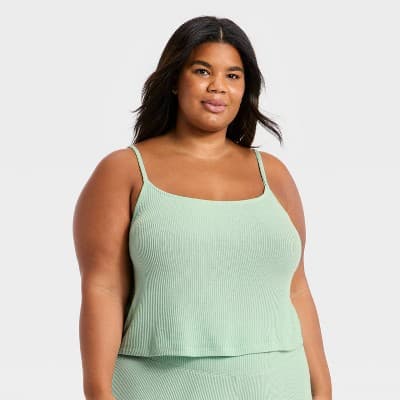Women's Cozy Ribbed Cami Top - Auden™ Pale Mint 2X