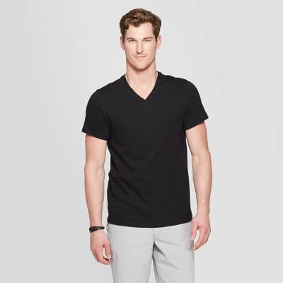 Men's Every Wear Short Sleeve V-Neck T-Shirt - Goodfellow & Co™ Black L: Midweight Jersey