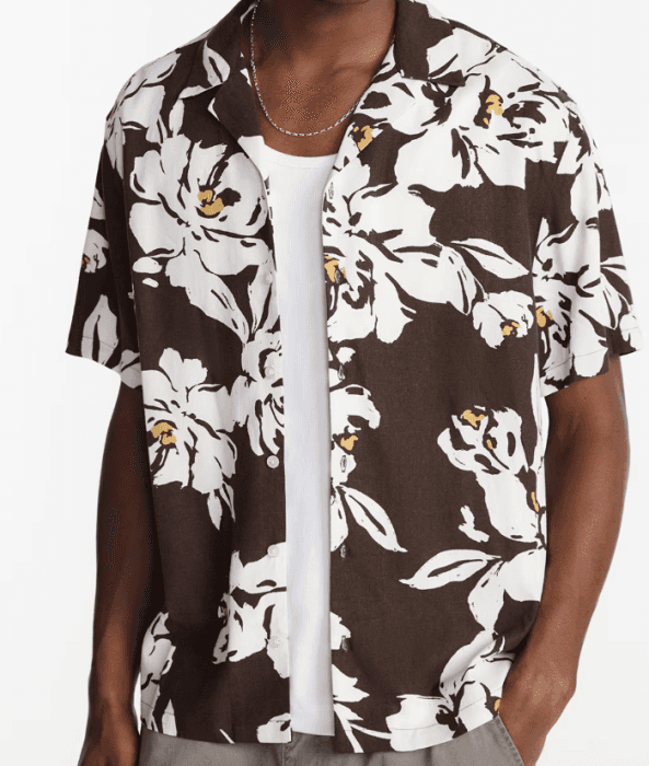 No Boundaries Boxy Fit Linen Blend Patterned Resort Shirt Walmart