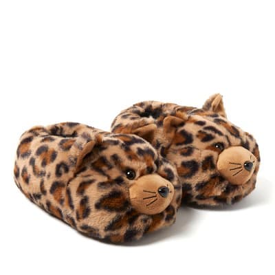 Cozyfoams Women's Overstuffed Animal Closed Back Slipper - Leopard Cat Size M
