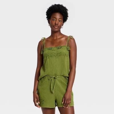 Women's Cutwork Tank Top - Universal Thread™ Olive Green L