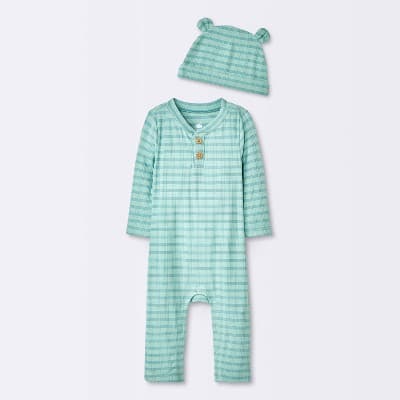 Baby Boys' Jacquard Checkered Romper & Hat - Cloud Island™ Blue 24M
