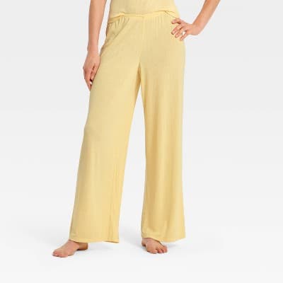 Women's Ribbed Cooling Jersey Pajama Pants - Auden™ Yellow S