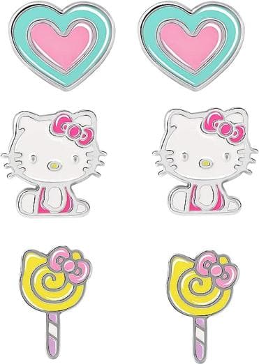 3-Piece Sanrio Hello Kitty Girls' Stud Earrings Set Amazon