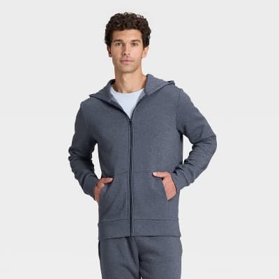 Men's Every Wear Fleece Hooded Full Zip Sweatshirt - Goodfellow & Co™ Navy Blue XXL