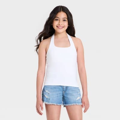 Girls' Super-Soft Halter Tank Top - art class™ White XXL