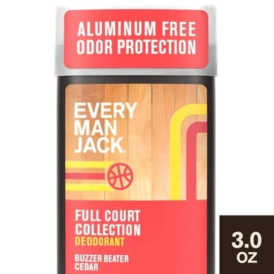 Every Man Jack Limited Edition Full Court Collection Aluminum-Free Men's Deodorant - Buzzer Beater Cedar - 3oz: Paraben-Free, Phthalate-Free