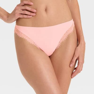 Women's Invisible Edge Lace Solid Thong Underwear - Auden™ Blush L