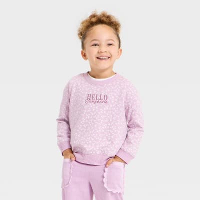 Toddler Girls' Crewneck Sunshine French Terry Pullover - Cat & Jack™ Purple 2T