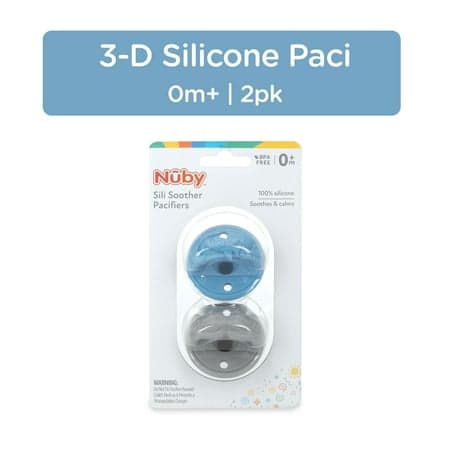 Nuby 3-D Sili Soother Baby Pacifier, Rocket and Mustache, 2 Pack