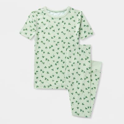 Kids' 2pc St. Patrick's Day Shamrocks Tight Fit Pajama Set - Cat & Jack™ Green 4