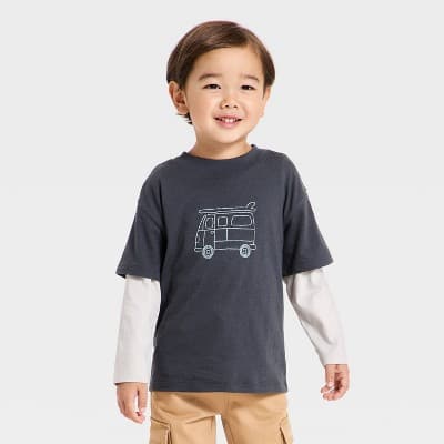 Baby Boys' Oversized 2-Fer Long-Sleeve T-Shirt - Cat & Jack™ Black 12M