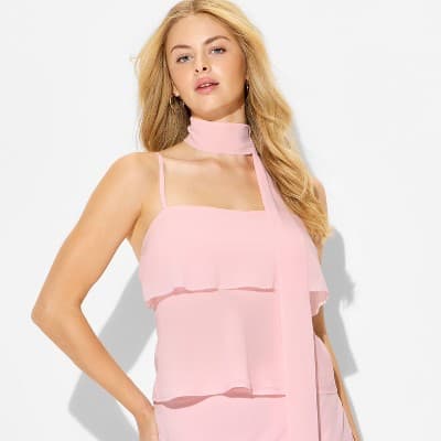 Women's Chiffon Scarf Square Neck Cami - Wild Fable™ Light Pink L