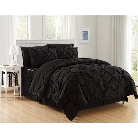 Elegant Comfort - Silky Soft 8 Pieces Complete Set Includes Bed Sheet Set with Double Sided Storage Pockets, Twin/Twin XL, Black