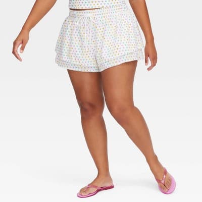 Women's Disco Hearts Wave Drawstrings Shorts Pink/Lavender/Teal - Roller Rabbit x Target L