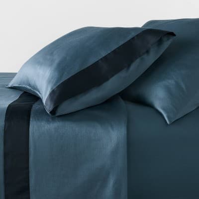 Full 300 Thread Count Contrast Border Sheet Set Blue - Threshold™ designed with Studio McGee