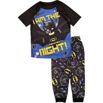LEGO Batman Big Boys’ 2-Piece Short Sleeve Polyester Pajama Set, Black/Blue, 8