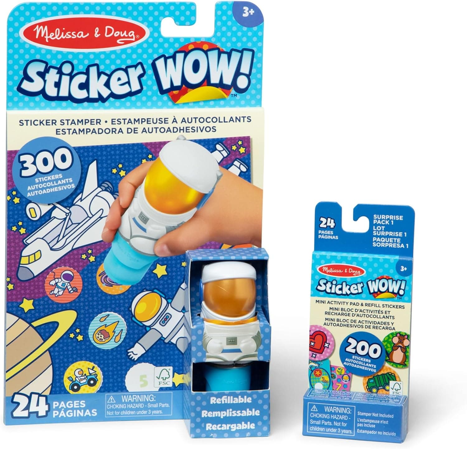 Melissa & Doug Sticker Wow!™ Astronaut Bundle: 24-Page Activity Book, Refillable Sticker Stamper, Mini Pad, 500 Stickers, Arts and Crafts for Kids Ages 3+