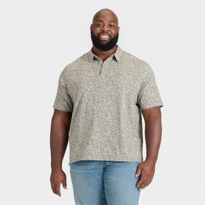 Men's Big & Tall Floral Print Comfort Wear Polo Shirt - Goodfellow & Co™ Olive Green XXLT