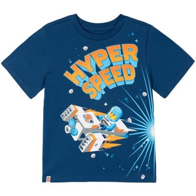 LEGO Toddler Boys' Shoulder Closure Printed Short Sleeve Graphic Tee Navy Space Speed 4T