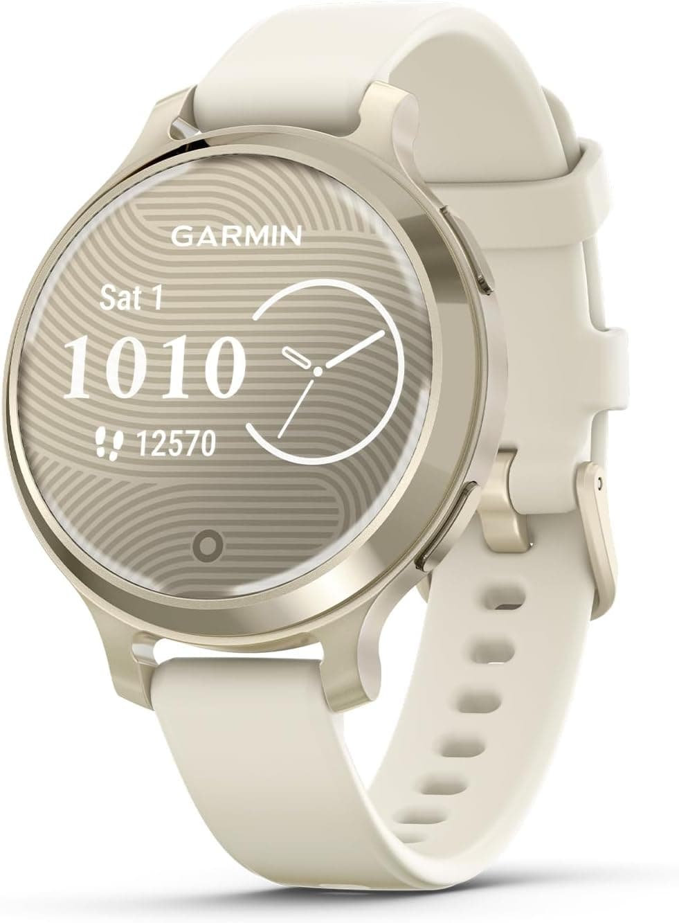 Garmin Lily® 2 Active, Small and Stylish Smartwatch, Built-in GPS, Hidden Display, Patterned Lens, Up to 9 Days Battery Life, Lunar Gold with Bone Silicone Band