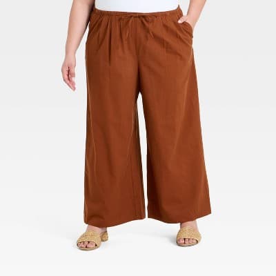 Women's Drawstring Pull-On Pants - A New Day™ Brown XXL