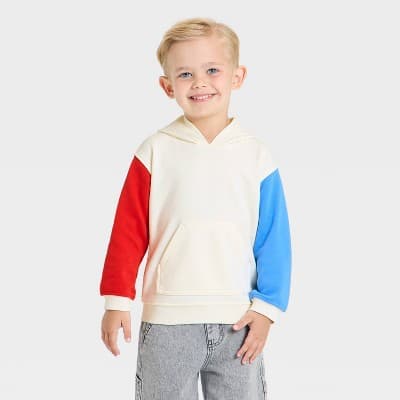 Toddler Boys' 4th of July Americana Colorblock Hoodie - Cat & Jack™ Cream 3T