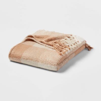 Faux Mohair Bed Throw Plaid - Threshold™: Acrylic Knitted, Fringe Detail, OEKO-TEX Certified, 60x80"