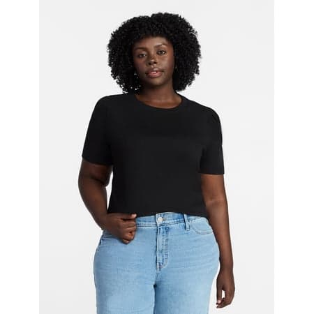 Terra & Sky Women's Plus Size Crewneck Top with Short Puff Sleeves, Size 0X-4X