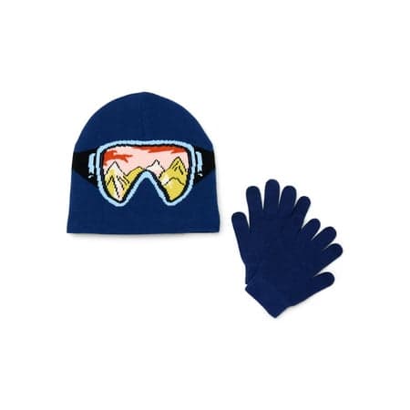Wonder Nation Boys Ski Graphic Beanie Hat and Tech Gloves Set, 2-Piece,male,age group 4-16 year