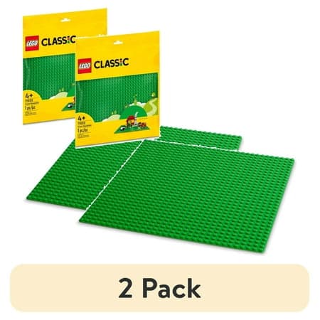 (2 pack) LEGO Classic Green Baseplate, Creative Toy for Back to School, Square 32x32 Stud Foundation to Build and Display Brick Creations, Great for Grassy Nature Landscapes and Back to School Supplies, 11023