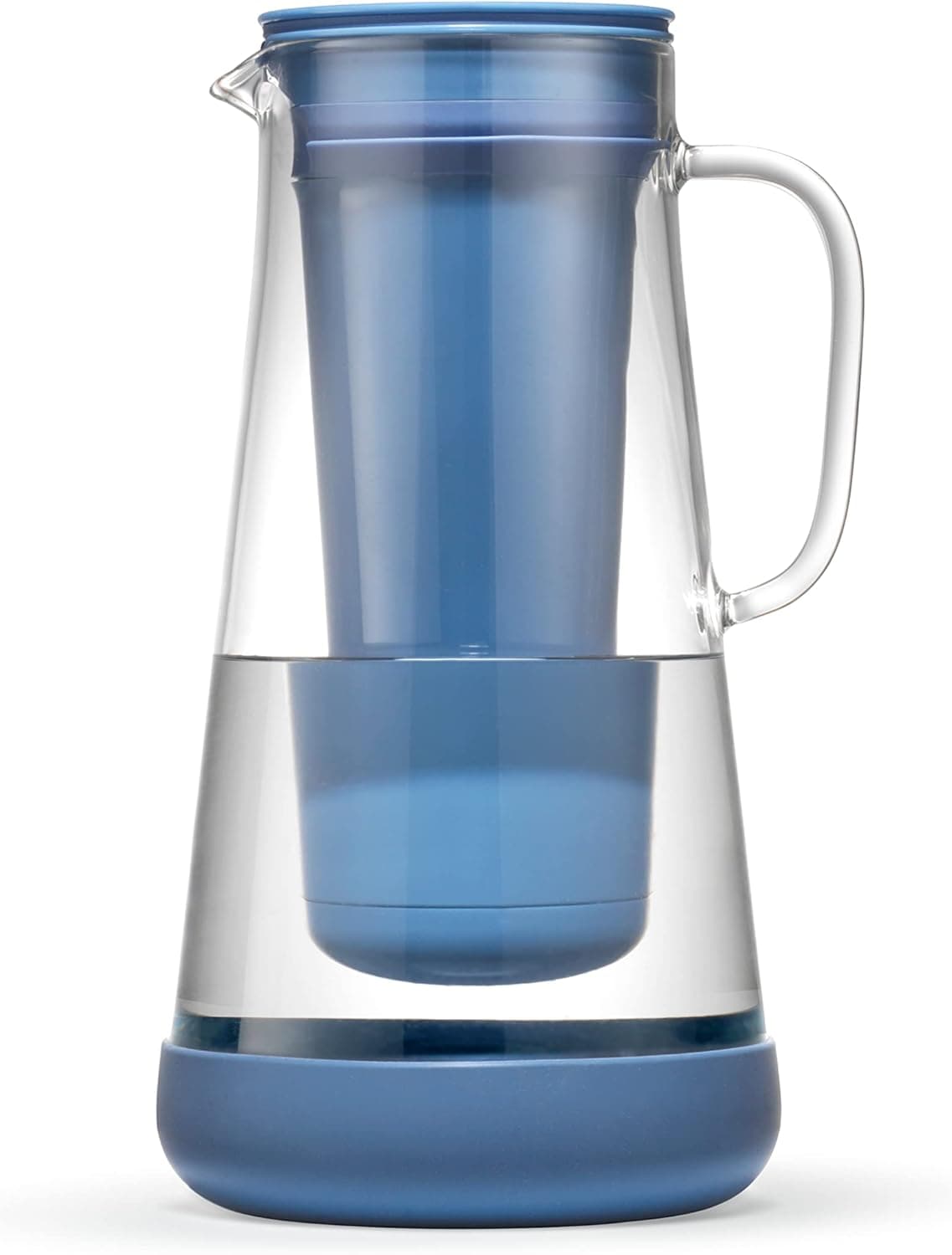 LifeStraw Home– Water Filter Pitcher, 7-Cup, Glass with Silicone Base, Stormy Blue, for Everyday Protection Against Bacteria, parasites, microplastics, Lead, Mercury, PFAS and a Variety of Chemicals