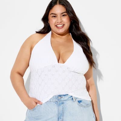 Women's Lace Halter Top - Wild Fable™ White 2X