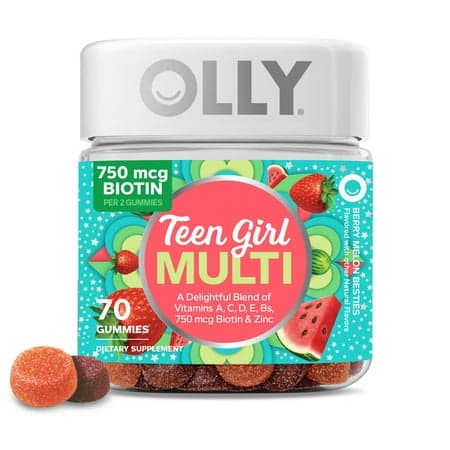 OLLY Teen Girl Multivitamin Gummy, Wellness Support, Strawberry Melon Flavored, 70 Count