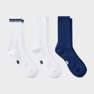 Men's Striped Tonal Varsity 3pk Crew Socks - All In Motion™ Navy 6-12
