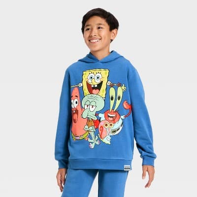 Boys' SpongeBob SquarePants Graphic Hooded Fleece Sweatshirt - Blue XS