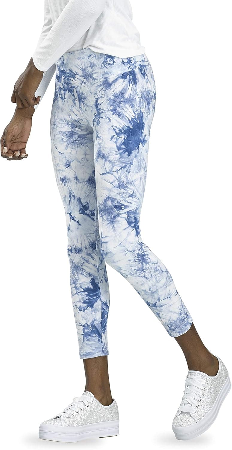 HUE Women's Activewear Leggings with Pockets, Skimmer, Blue Tie Dye, X-Large