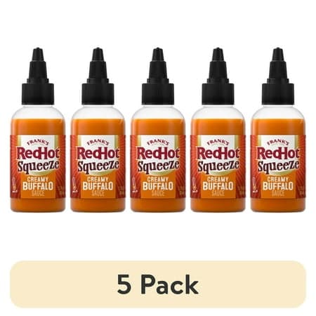 (5 pack) Frank's RedHot Creamy Buffalo Mini Squeeze Hot Sauce, 1.7 fl oz Bottle