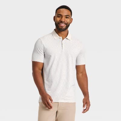 Men's Short Sleeve Textured Polo Shirt - All In Motion™ Cream XS
