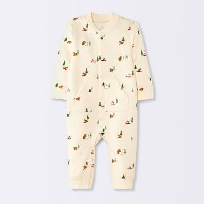 Baby Bear Building Snowman Sweatshirt Romper - Cloud Island™ Cream 0-3M